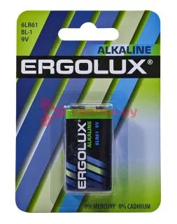 Ergolux 6LR61 алкалиновая батарейка, в блистере 1 шт.