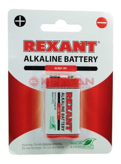 REXANT 6LR61 алкалиновая батарейка, тип крона