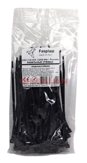 Fasplast 140x3.6 кабельные стяжки черные, морозостойкие, 100 шт.