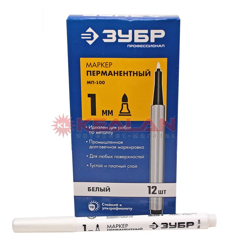 ЗУБР МП-100 06320-8 заостренный перманентный маркер, белый, 1 мм.