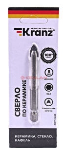 KRANZ KR-91-0643 cверло по стеклу и керамике 2 грани, шестигранный. хвостовик, 8 мм.