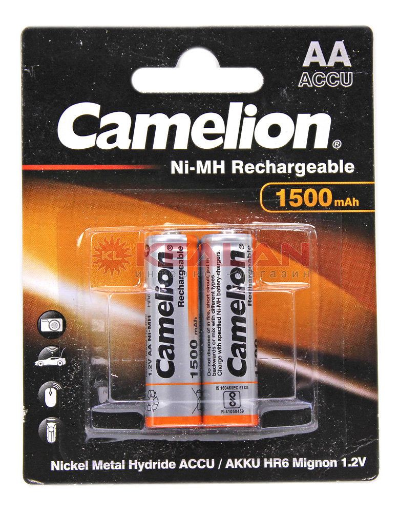 Camelion R6 AA аккумуляторная батарейка, 1500mAh Ni-Mh, 2 шт.