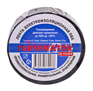 Terminator IZ 1510FR изолента черная ПВХ, огнеупорная, 15 мм, 10 м.