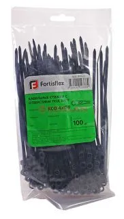 Fortisflex 150x3.5 стяжка нейлоновая с отверстием под винт черная, 100 шт.
