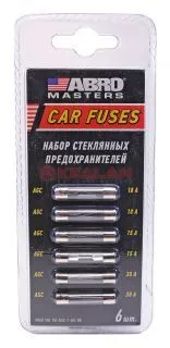 ABRO MASTERS FU-AGC-1-AS-RE набор предохранителей стеклянных (AGC: 10, 15, 30 A) 6 шт.