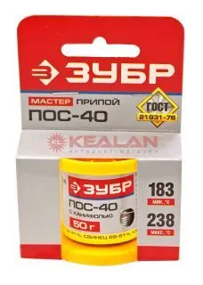 ЗУБР 55451-050-10C припой, ПОС 40, трубка с канифолью, 50 г, 1 мм.