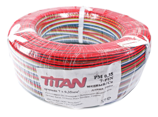 Titan PM 0,35 7-Pin провод монтажныи, 7 жил: красный, черный, желтый, серый, белый, синий, зеленый, медный, 100 м.