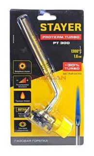 STAYER ProTerm Turbo, PT 350, 1300°C, турбо нагрев + 30%, газовая горелка на баллон с цанговым соеди