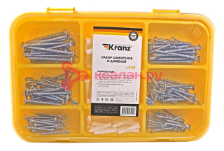 KRANZ набор саморезов и дюбелей (260 шт/уп)