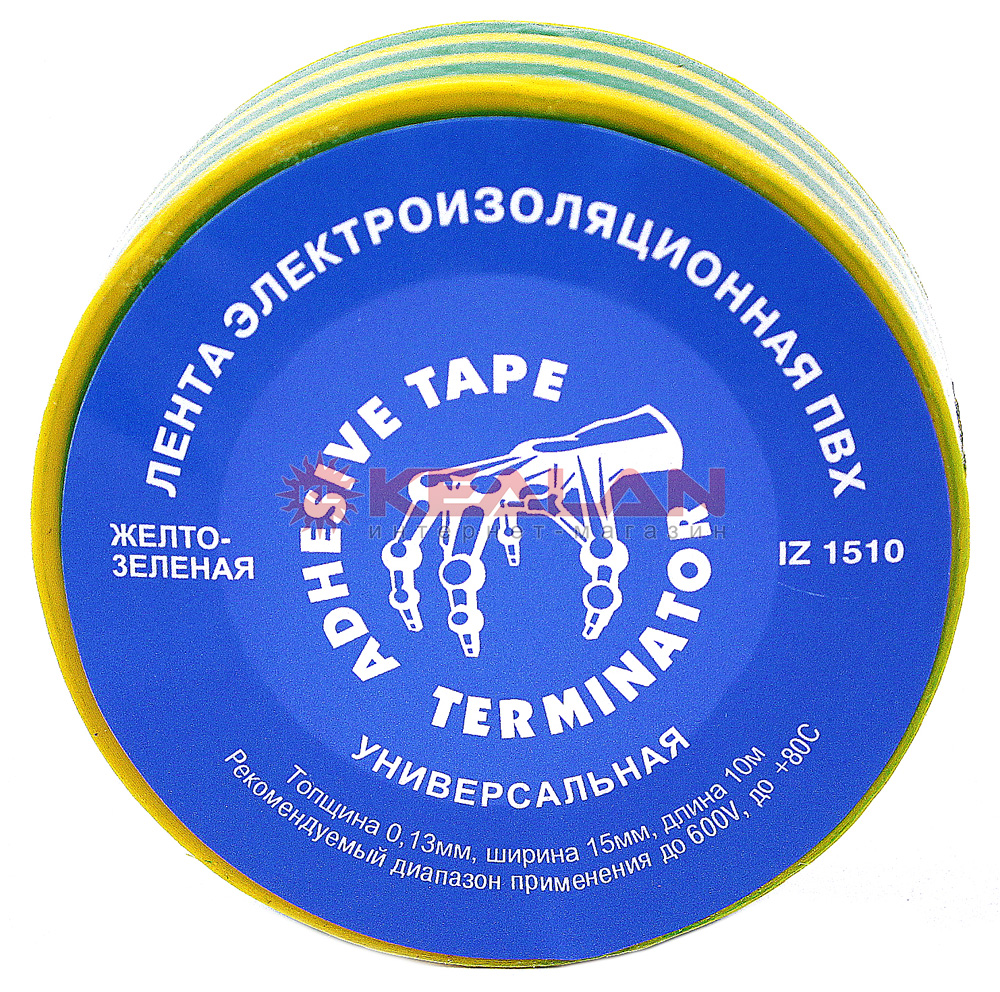 Купить Terminator IZ 1510G/Y изолента желто-зеленая ПВХ, 15 мм, 10 м. в ...