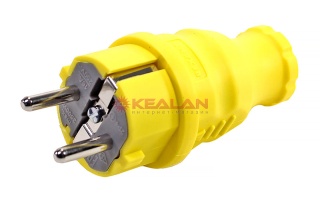 REXANT 111-014 вилка прямая влагозащищенная, c/з, 16 А, IP44, каучук желтая