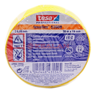 tesa 53988 Professional изоляционная лента, желтая, ПВХ, 0,15 мм, 19 мм, 20 м.