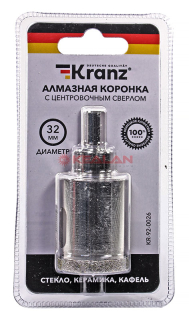 KRANZ коронка алмазная 32 мм, по керамограниту с центровочным сверлом