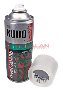 KUDO KU-317042 грунт-эмаль, гладкая, матовая, по ржавчине, серый насыщенный, цвет RAL 7042, 520 мл.