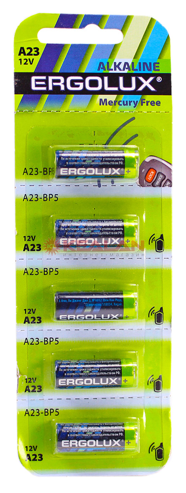 Ergolux LR23А алкалиновая батарейка, в блистере 5 шт.