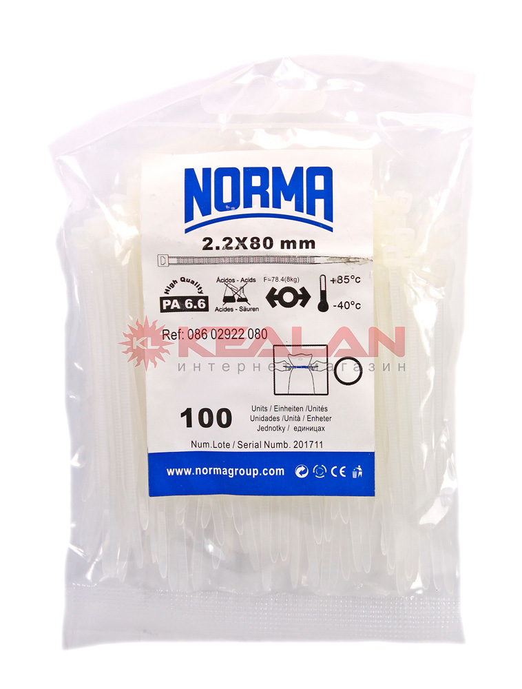 NORMA CH CT 80x2.2 хомут-стяжка полиамид 6.6, морозостойкий, белый, 100 шт.