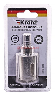 KRANZ коронка алмазная 30 мм, по керамограниту с центровочным сверлом 