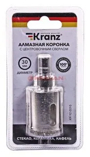 KRANZ коронка алмазная 30 мм, по керамограниту с центровочным сверлом 
