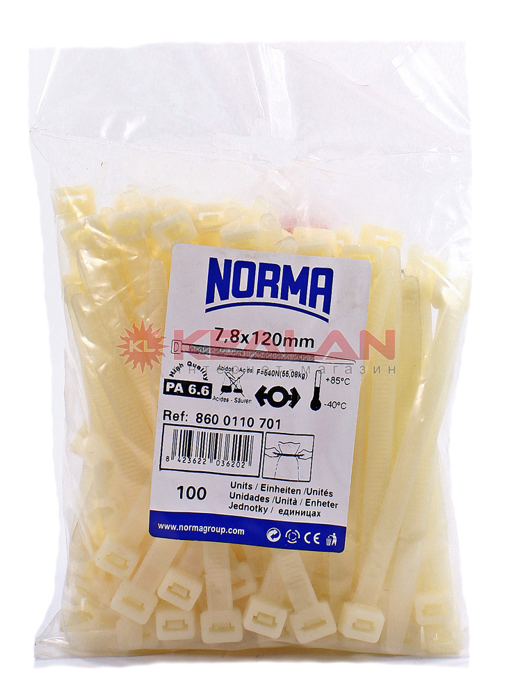 NORMA CT 120x7.8 хомут-стяжка полиамид 6.6, морозостойкий, белый, 100 шт.