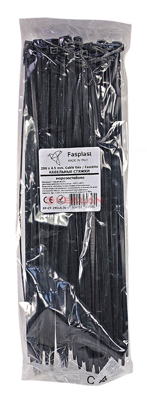 Fasplast 290x4.5 кабельные стяжки черные, морозостойкие, 100 шт.