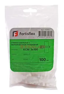 Fortisflex 100x2.5 стяжка нейлоновая крепежная с марировочной площадкой белая, 100 шт.
