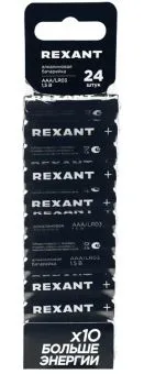 REXANT 39-1013 батарейка алкалиновая AAA/LR03 мизинчиковая 1,5В блистер 24 шт.