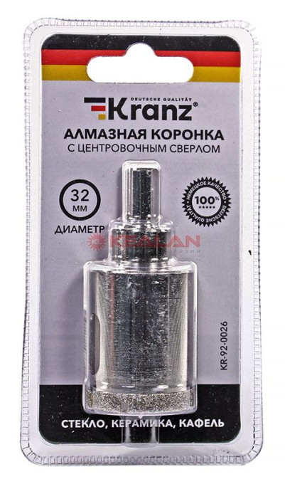 KRANZ коронка алмазная 32 мм, по керамограниту с центровочным сверлом