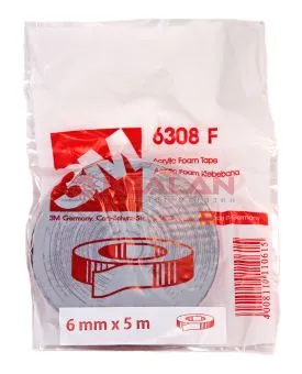 3M™ 6308 скотч, акриловая лента двухсторонняя серая, 0,8 мм, 6 мм, 5 м.