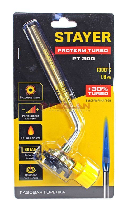 STAYER ProTerm Turbo, PT 350, 1300°C, турбо нагрев + 30%, газовая горелка на баллон с цанговым соеди