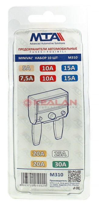 MTA набор предохранителей MINIVAL 5А-30А, 10 шт.+ щипцы  M310