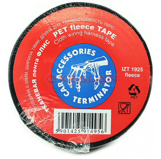 Terminator IZT 1925 fleece изолента черная тканевая, 19 мм, 25 м.