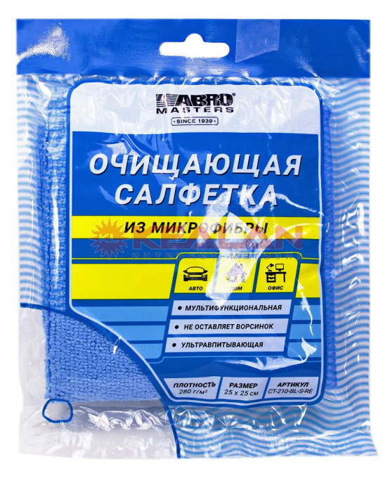 ABRO MASTERS CT-210-BL-S-RE салфетка протирочная из микрофибры, синяя, 25 х 25 мм.