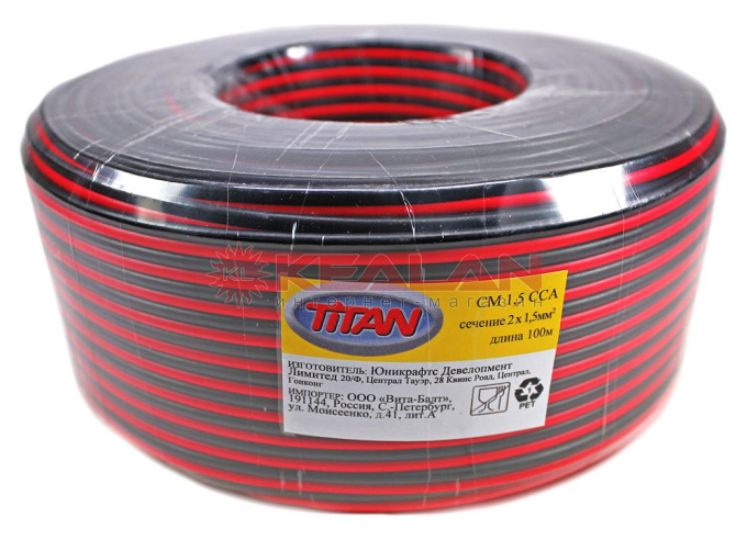 TITAN CM 1,5 провод двухжильный, 2x1,5 мм², красно-черный, 100 м.