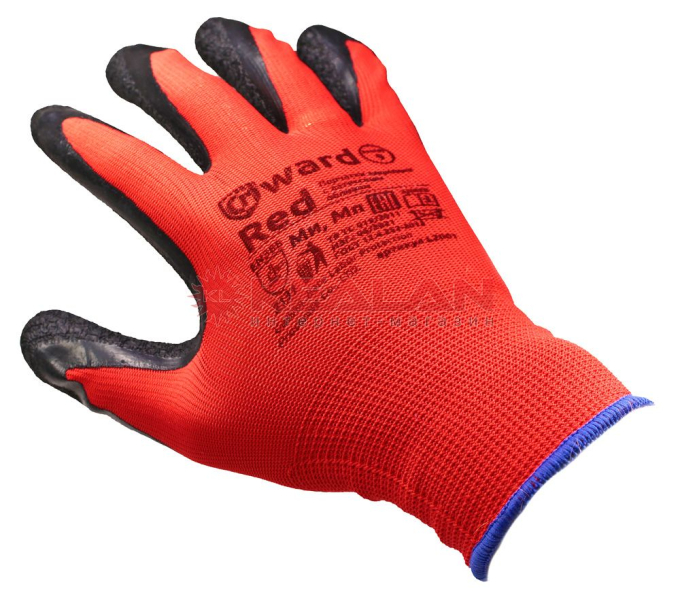 GWARD Red красные нейлоновые перчатки с черным текстурированным латексом, 9/L