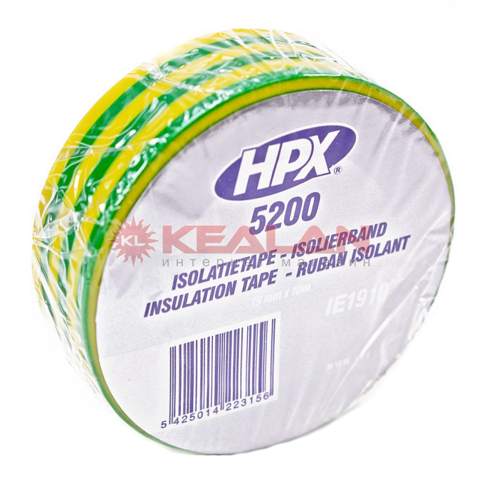 HPX IE1910 изоляционная лента ПВХ, желто-зеленая, 15 мм, 10 м.