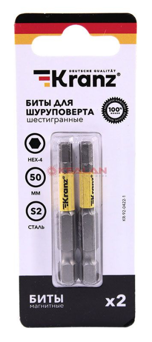 KRANZ бита шестигранная для шуруповерта HEX4х50 мм (2 шт./уп.) 