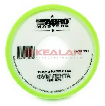 ABRO MASTERS PTFE-19-010-15-RE ФУМ лента, размеры: 0,1 мм, 19 мм, 15 м.