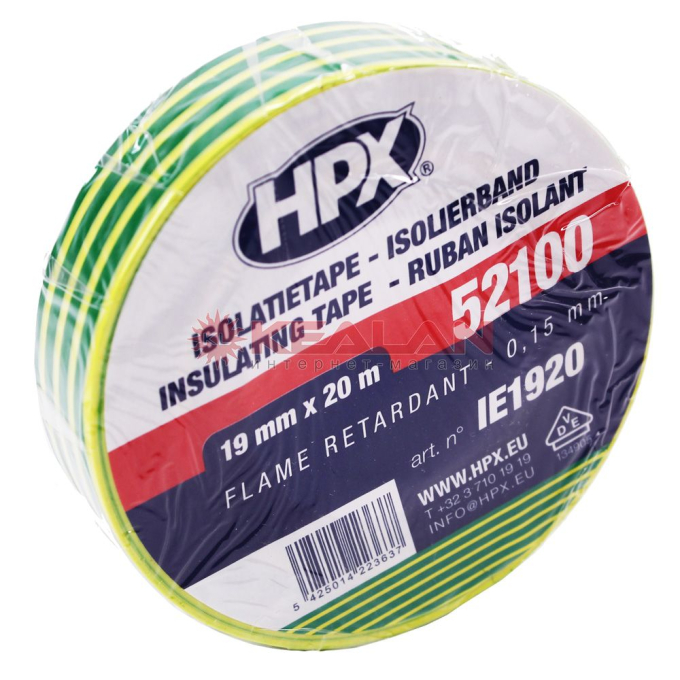 HPX IE1920 изоляционная лента ПВХ VDE, желто-зеленая, 19 мм, 20 м.