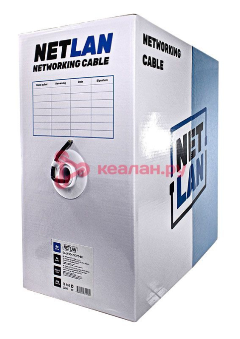 NETLAN кабель F/UTP 4 пары, Кат. 5e (Класс D), 100 МГц, одножильный, BC (чистая медь), внешний, PE д