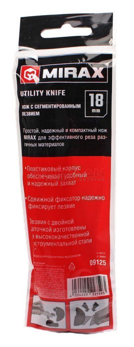 MIRAX 09125 нож со сдвижным фиксатором, сегментированные лезвия, 18 мм.