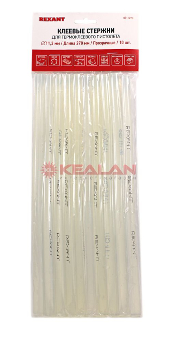 REXANT 09-1270 клеевой стержень, прозрачный, d=11 мм, L=270 мм, 10 шт.