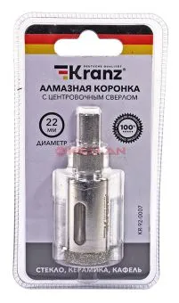 KRANZ коронка алмазная 22 мм, по керамограниту с центровочным сверлом 