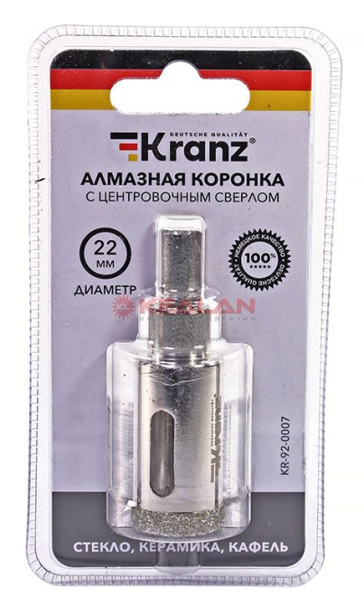 KRANZ коронка алмазная 22 мм, по керамограниту с центровочным сверлом 