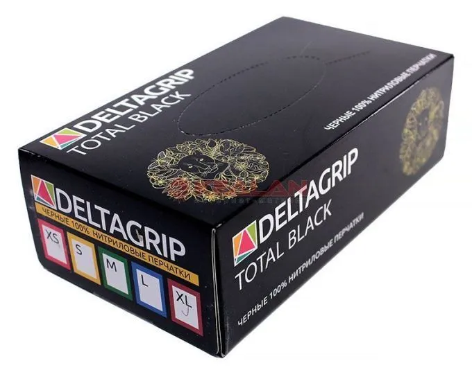 GWARD DELTAGRIP Total Black перчатки нитриловые неопудренные черного цвета, XL, 100 шт.