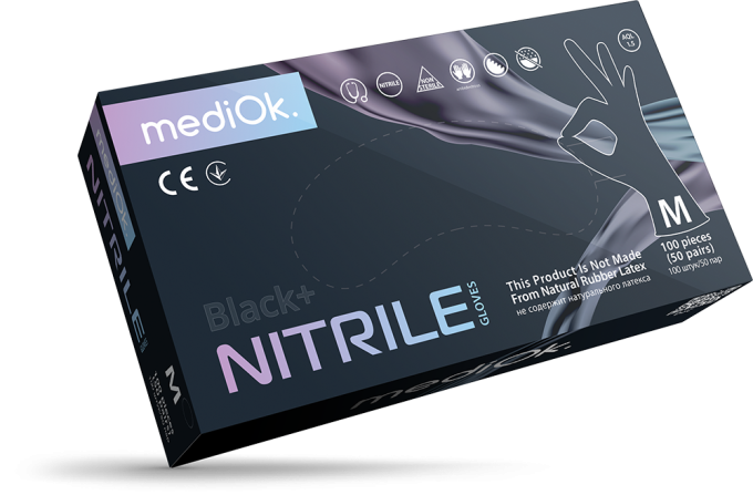 MEDIOK Black+ нитриловые перчатки, черные, размер M, 100 шт.
