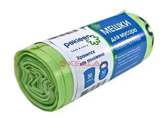 PAKLEEN пакет для мусора зеленый ПНД, 50*60 см, 30 л, 15 мкм, 30 шт.