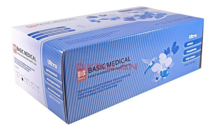 Basic Medical Ultra нитриловые перчатки, размер S, голубые, 200 шт.