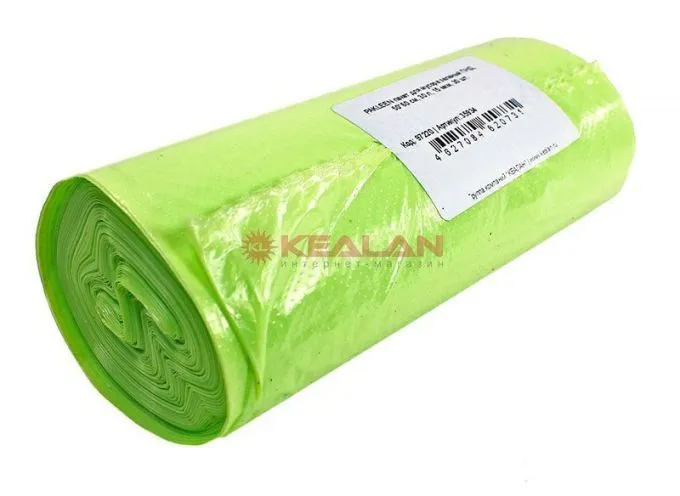 PAKLEEN пакет для мусора зеленый ПНД, 50*60 см, 30 л, 15 мкм, 30 шт.