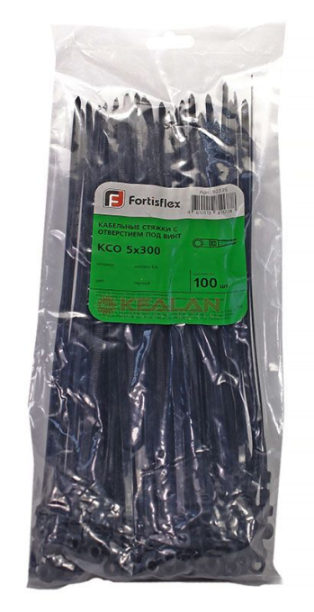 Fortisflex 300x4.5 стяжка нейлоновая с отверстием под винт черная, 100 шт.