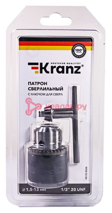 KRANZ патрон сверлильный с ключом для сверл 1,5-13,0 мм 1/2-20 UNF